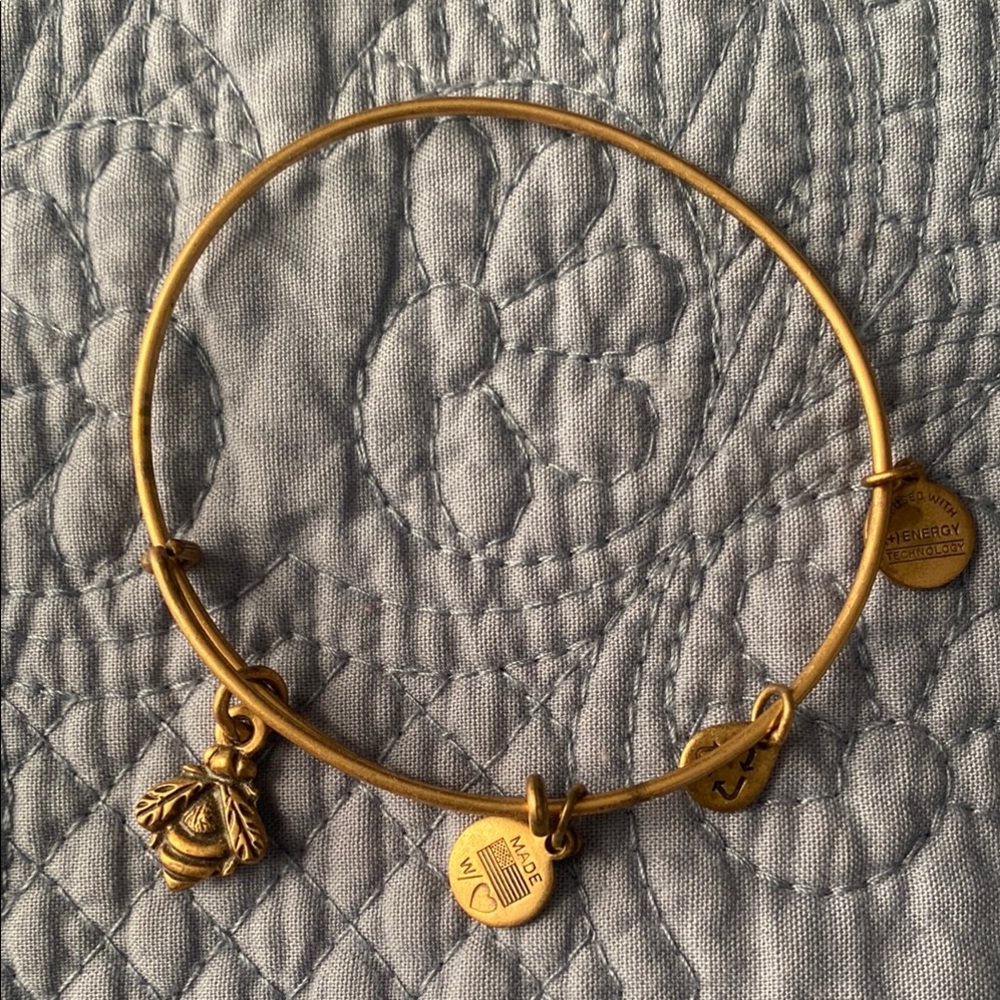 Alex and Ani Gold Charm Bracelet with Heart and Bee